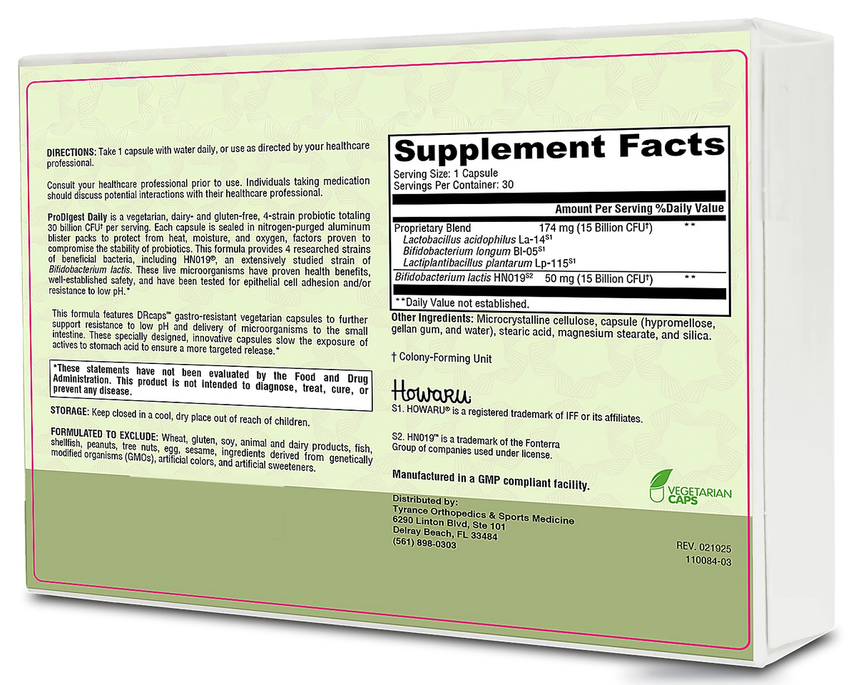 ProDigest Daily probiotic supplement facts panel