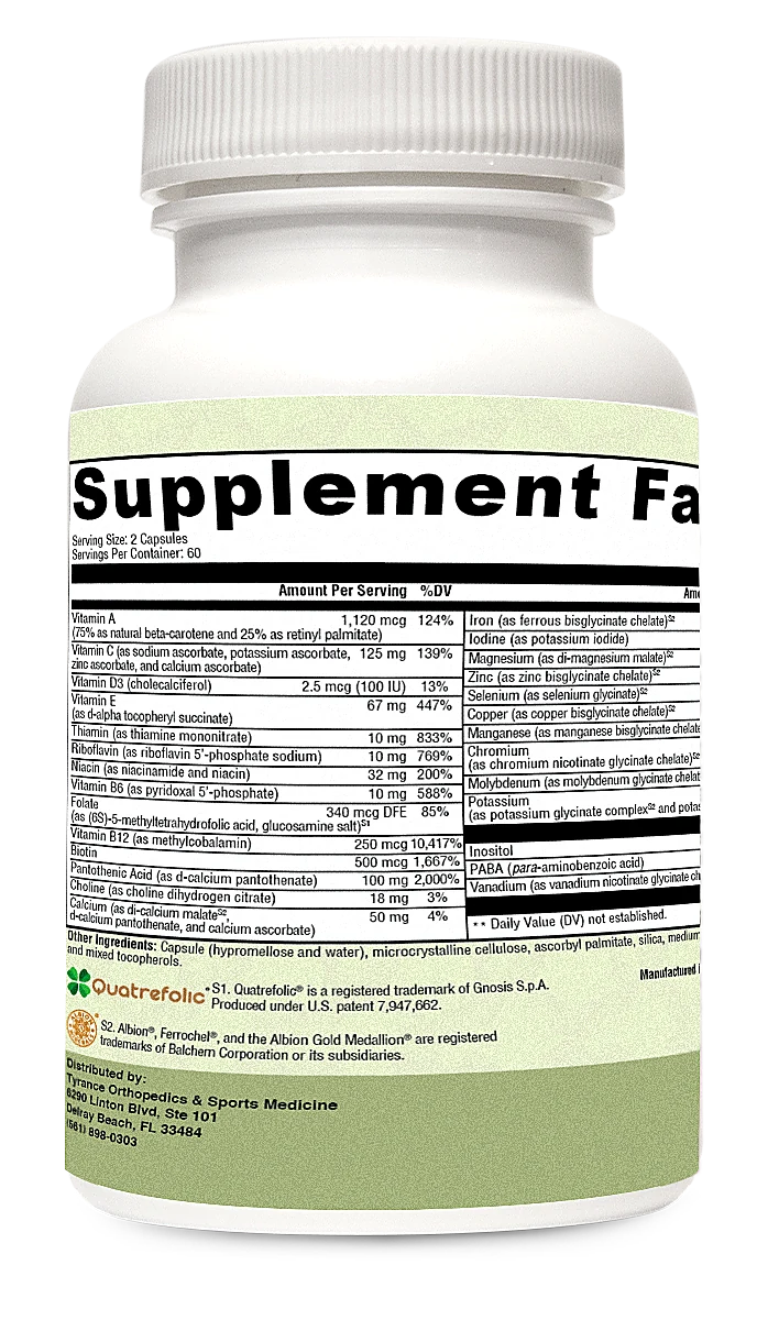 VitaMax multivitamin supplement facts label