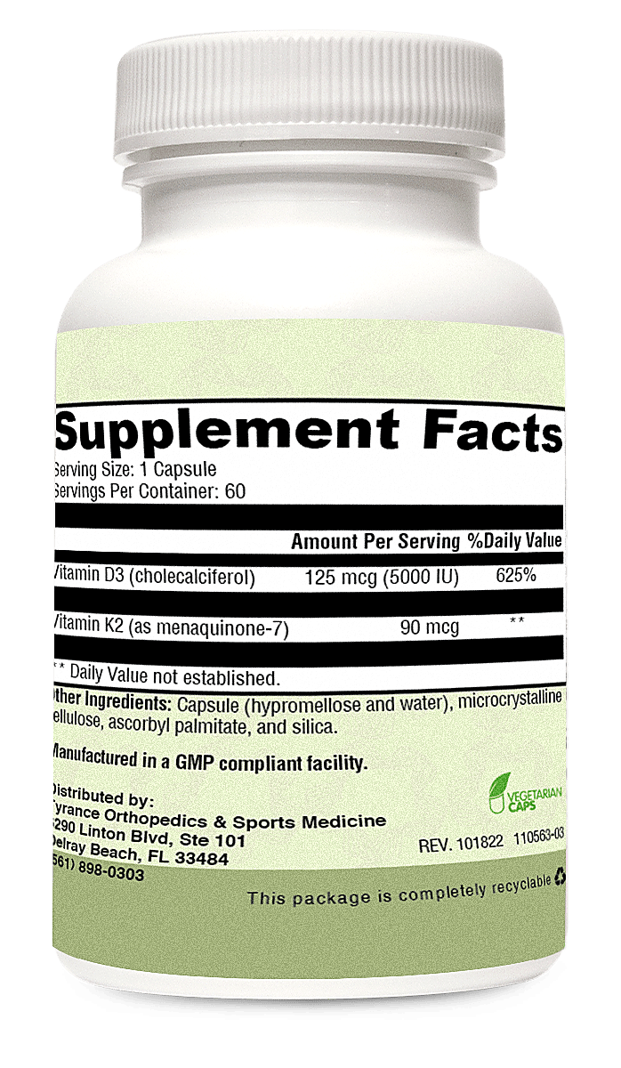Vitamin D3-K2 supplement facts label